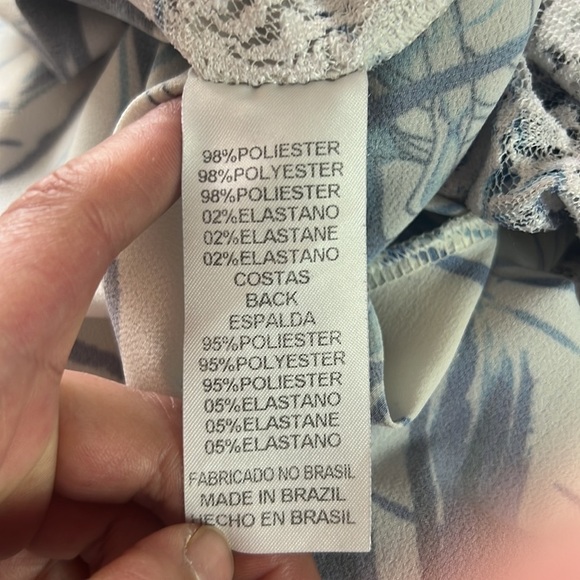 Morena Rosa Blue/White Palm Leaf Print Short Sleeve Blouse Size M - Picture 13 of 17